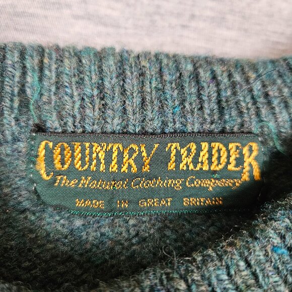 Country Trader Sweater Green Cable Knit Wool Blend Bird Fisherman Great Britain - Picture 5 of 11